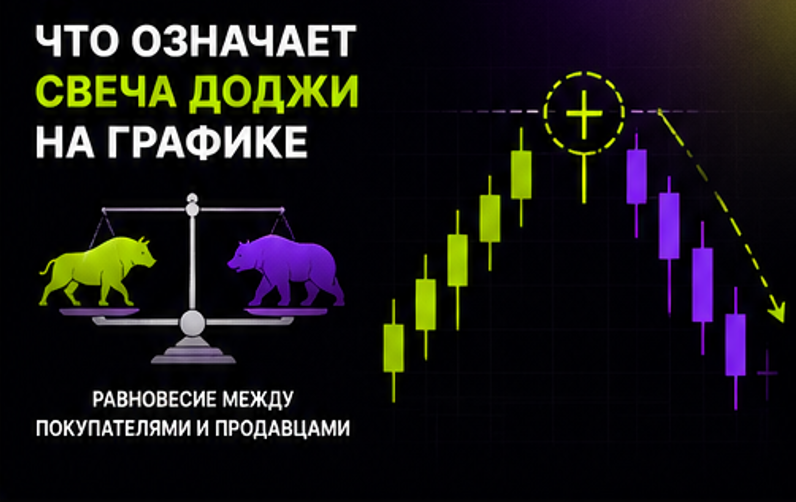 Свеча доджи на графике с тенями и тонким телом