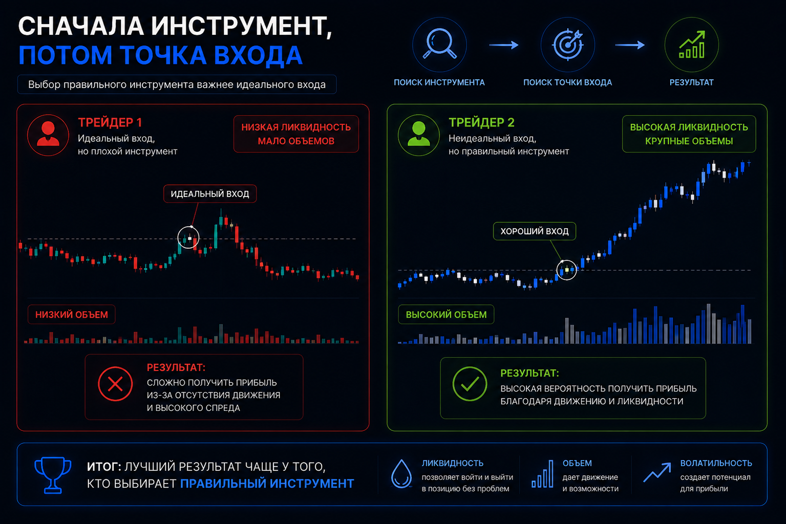 выбор монеты и точка входа в трейдинге