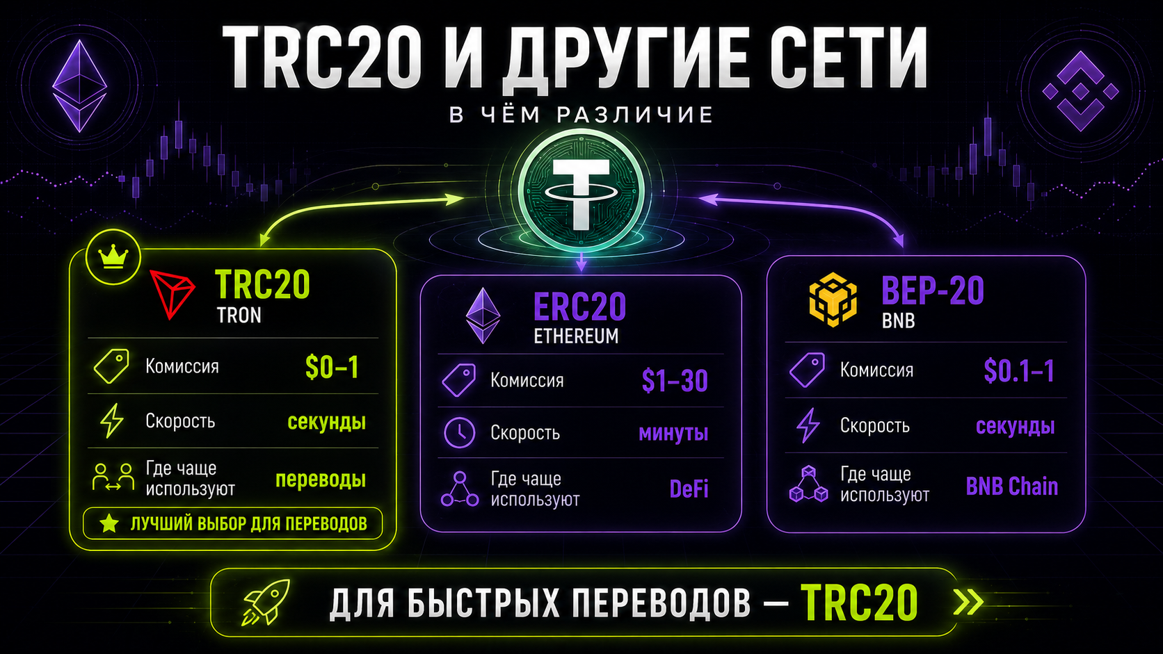 отличие trc20 от других сетей, главные тезис - выгодно