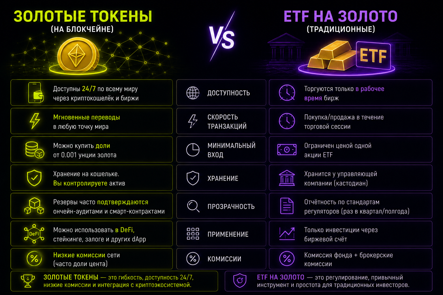 отличие etf и золотых токенов