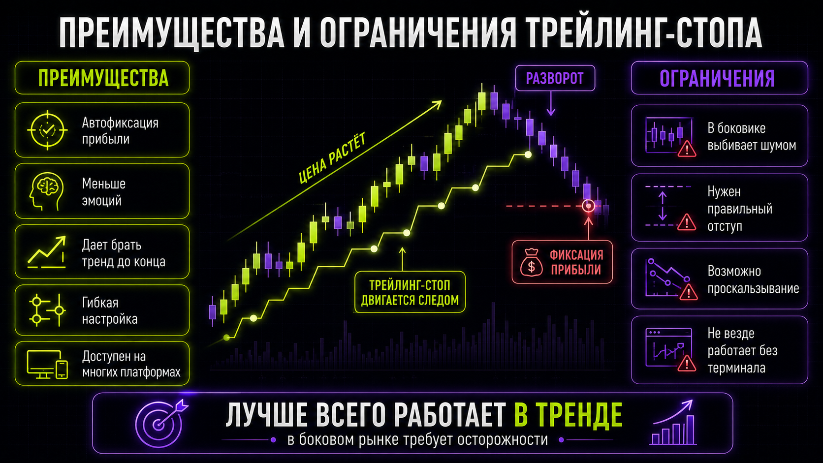 преимущества и ограничение трейлинг стопа