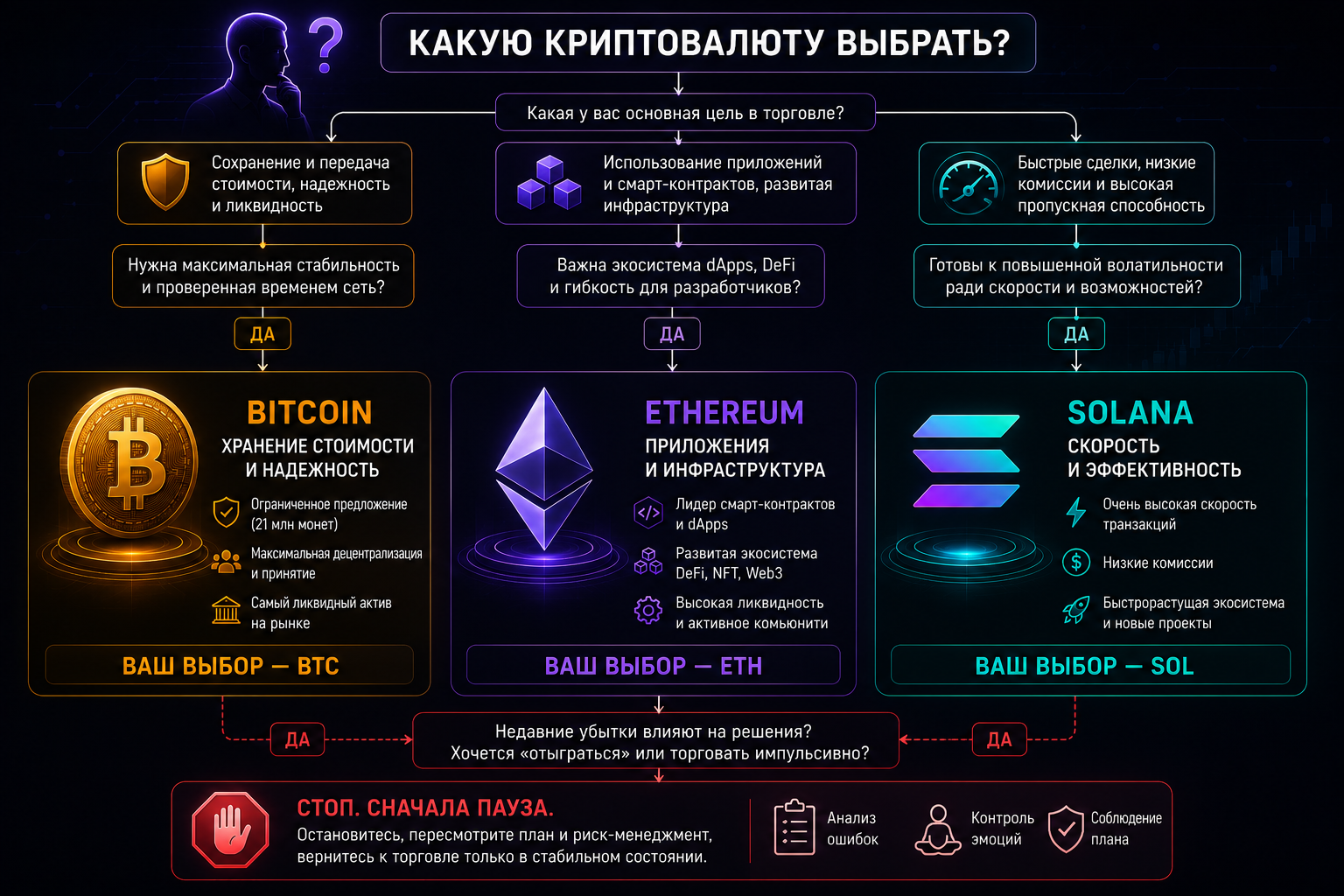 как выбрать между Bitcoin Ethereum и Solana