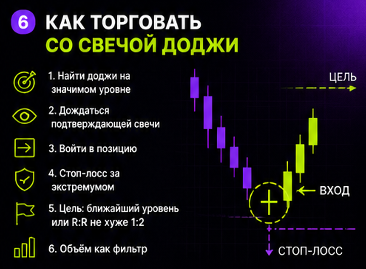 Схема входа и стоп-лосса при торговле по доджи