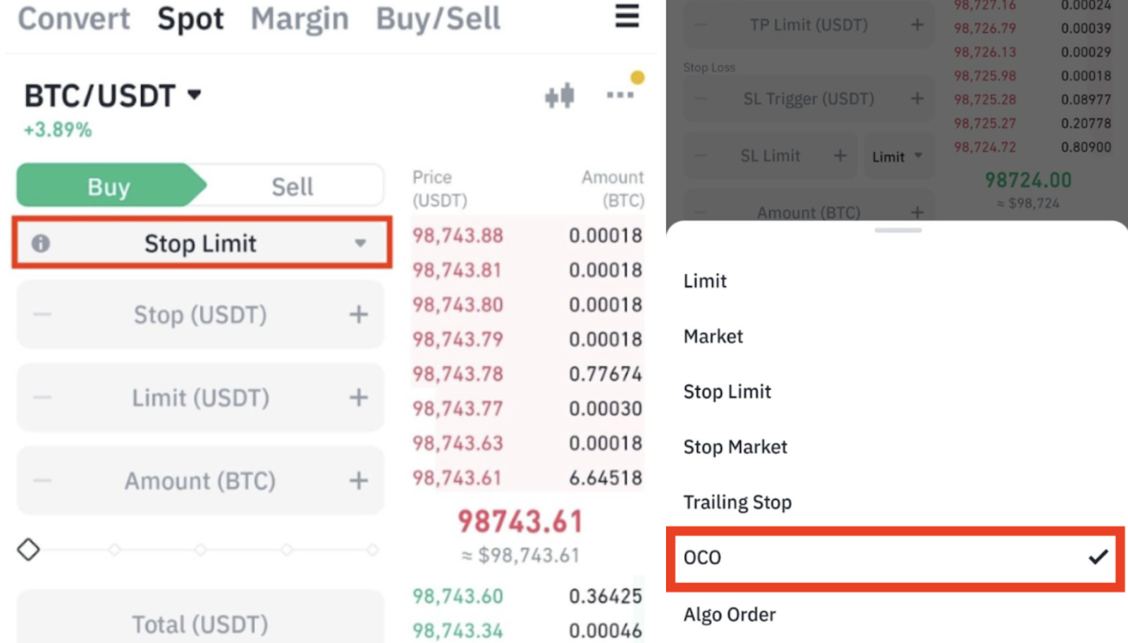Дополнительные типы ордеров — скриншот терминала