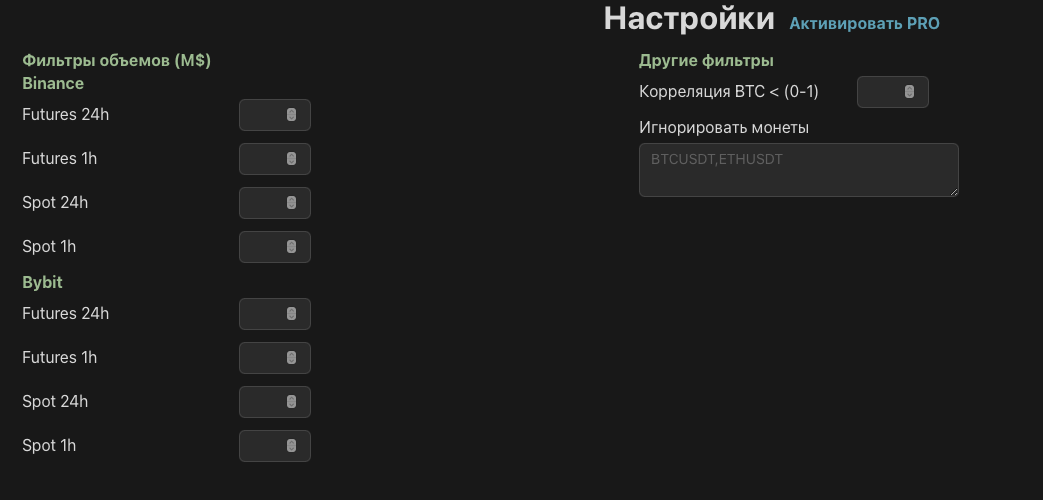 Фильтр по объёму и волатильности